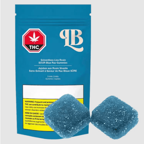 Solventless Live Rosin SOUR Blue Raz Gummies, | Gummies | 2pk | 5mg/ea