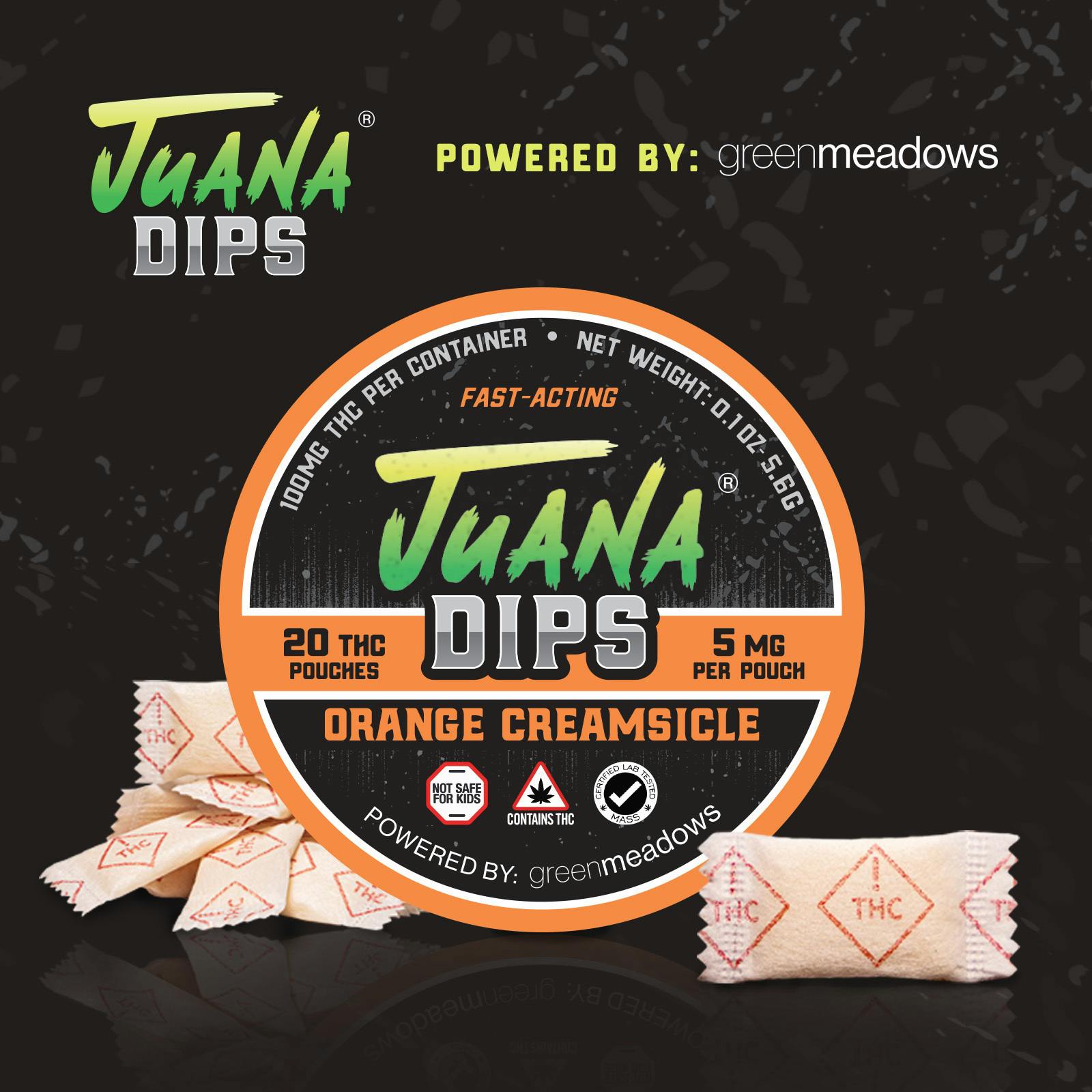 Juana Dips | Orange Creamsicle Pouches | 100mg | 20ct | 5mg/ea