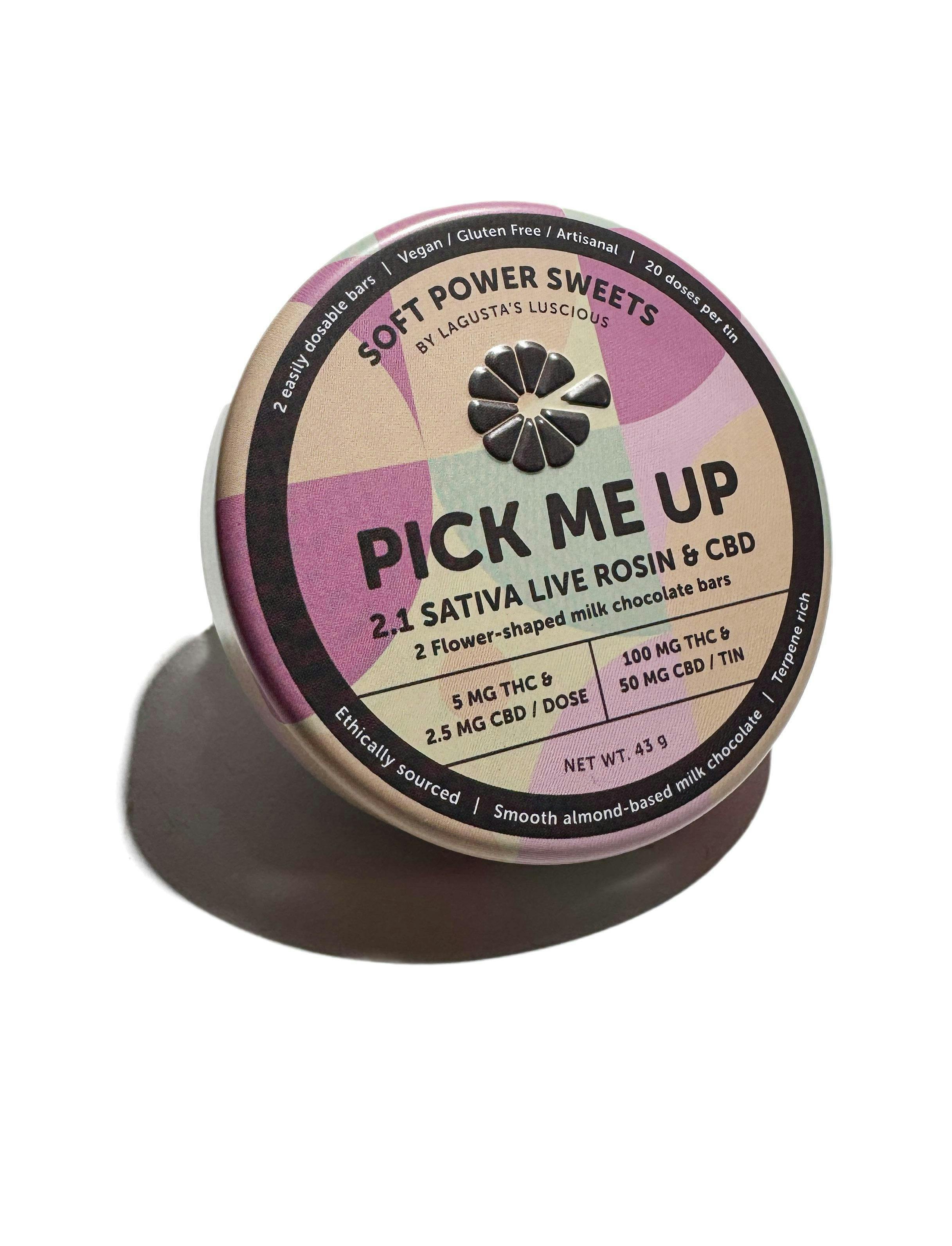 Pick Me Up Rosin Almond Milk Chocolate | Chocolates | 20pk | 5mg/ea by Soft Power Sweets