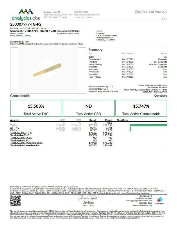 True OG | Joints | 0.4g | 5pk by Curaleaf
