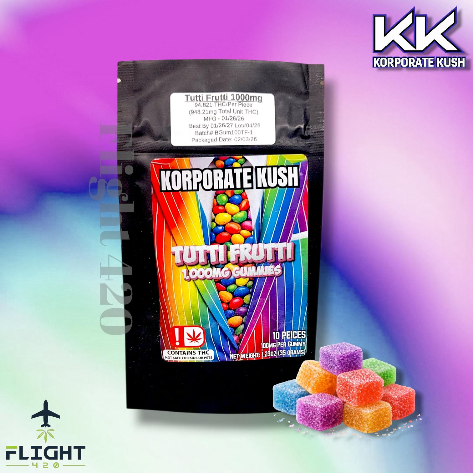 Korporate Kush 1000mg Gummies Tutti Frutti | Gummies | 10pk | 100mg/ea