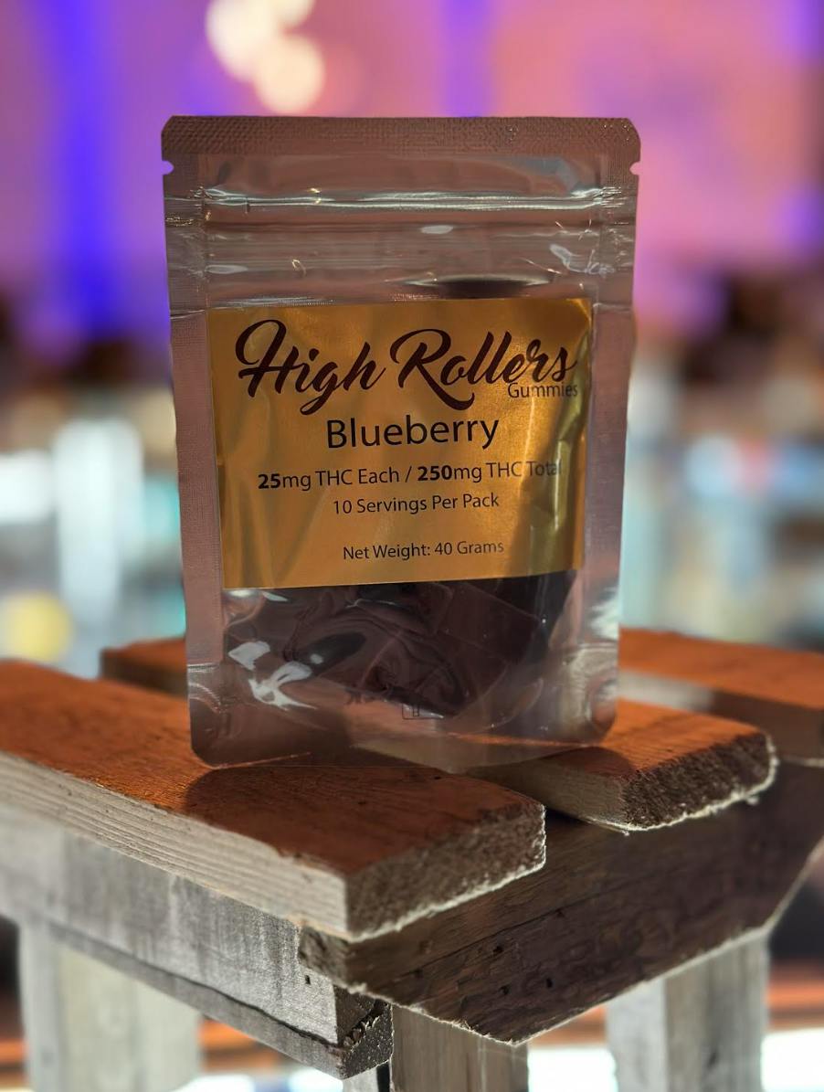 High Rollers - Gummies -/25mg/250mg - Blueberry | Gummies | 10pk | 25mg/ea