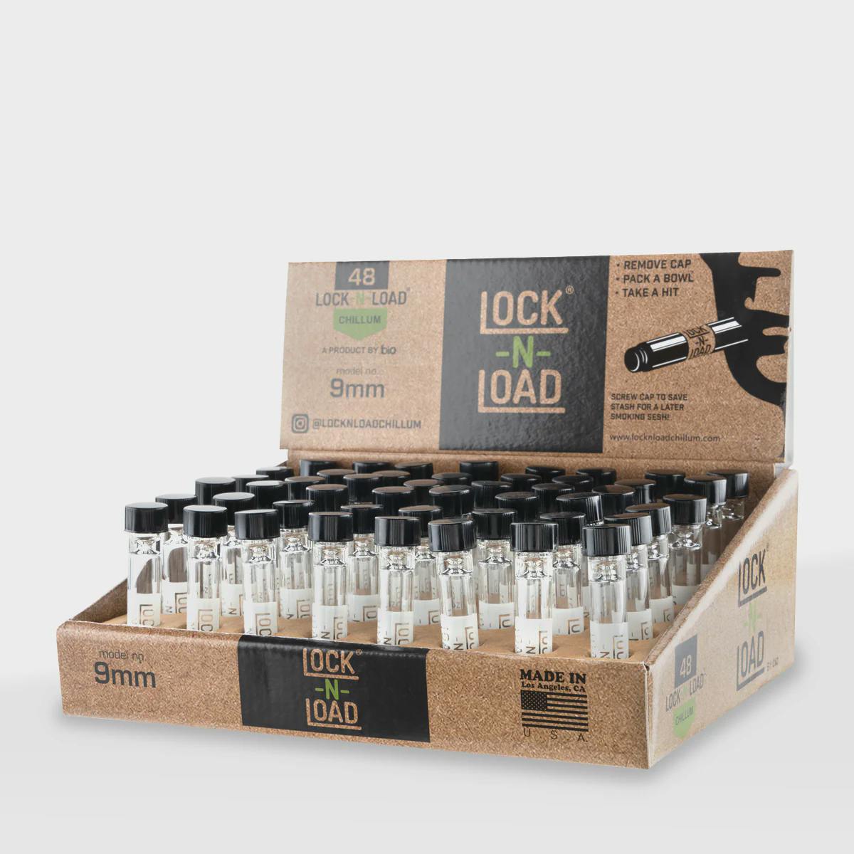 Lock-N-Load Glass Chillums w/ Black Caps 3" - 9mm | Accessories