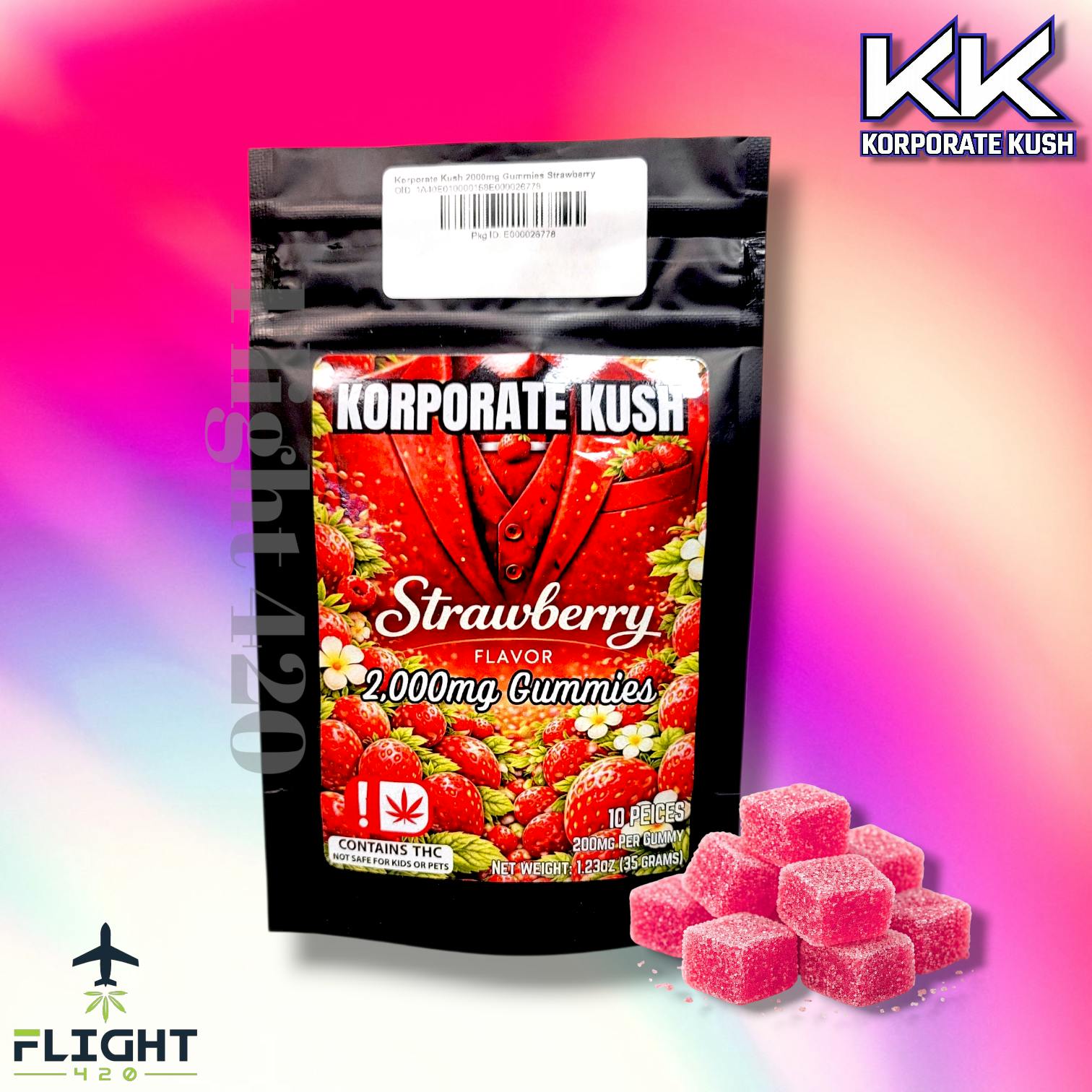 Korporate Kush 2000mg Gummies Strawberry | Gummies | 10pk | 200mg/ea