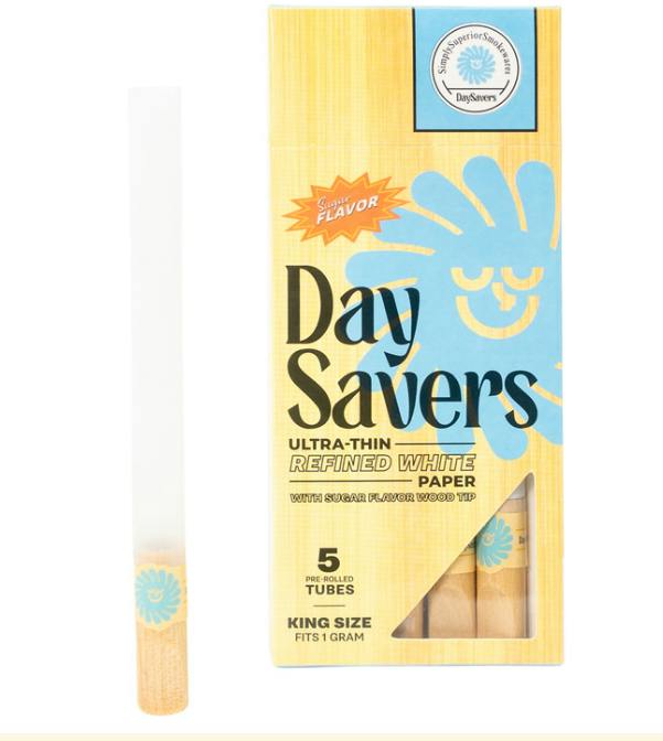 DaySavers: Wood Tip King Size Pre-roll Tubes 5pk (White/Sugar) | Accessorie