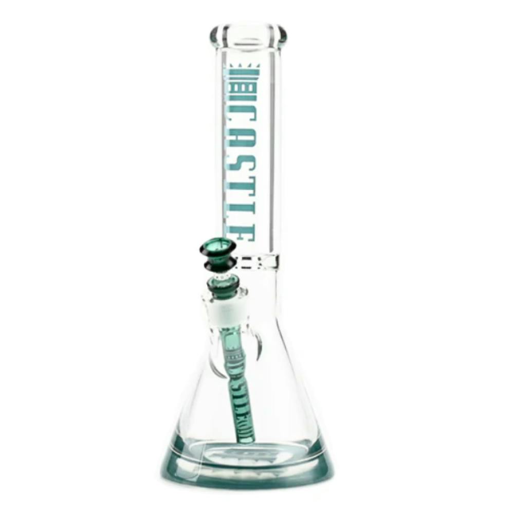 Color Logo Castle Glass Bong - 14" x 9mm - Green | Bongs