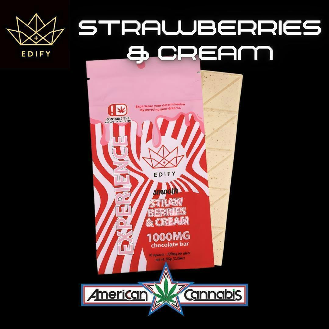 [Edible] Edify Strawberries & Cream Chocolate Bar 1000mg [Hybrid] | Chocola