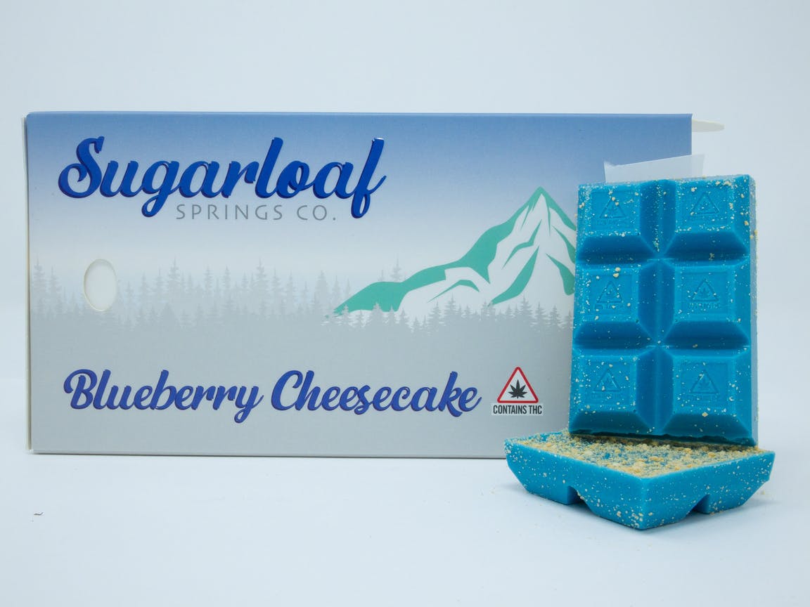 SMS Blueberry Cheesecake Chocolate Bar | Chocolates | 10pk | 10mg/ea at Cannabis Cured Medical Weed Dispensary Thomaston