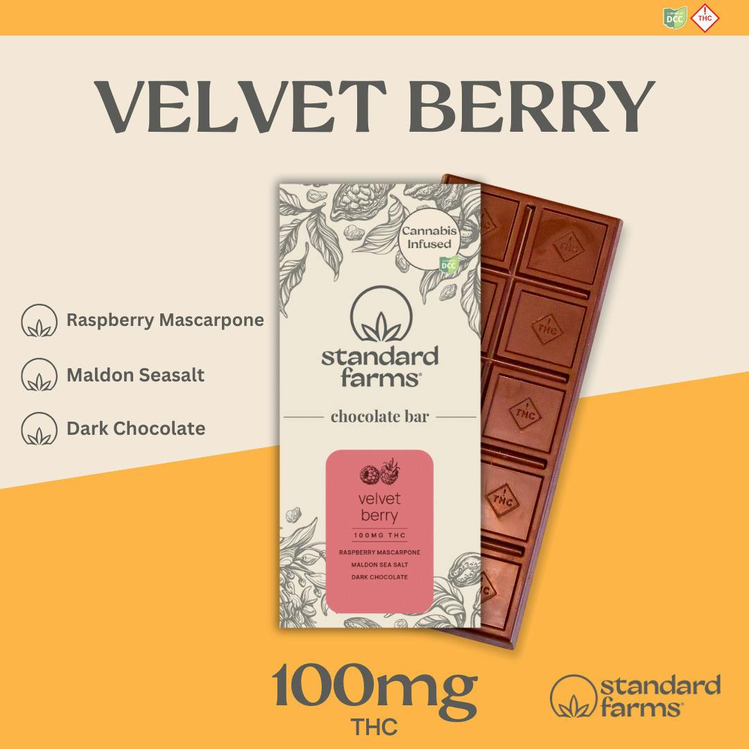 Dark Chocolate Velvet Berry Bar | Chocolates | 10pk | 10mg/ea by Standard Farms
