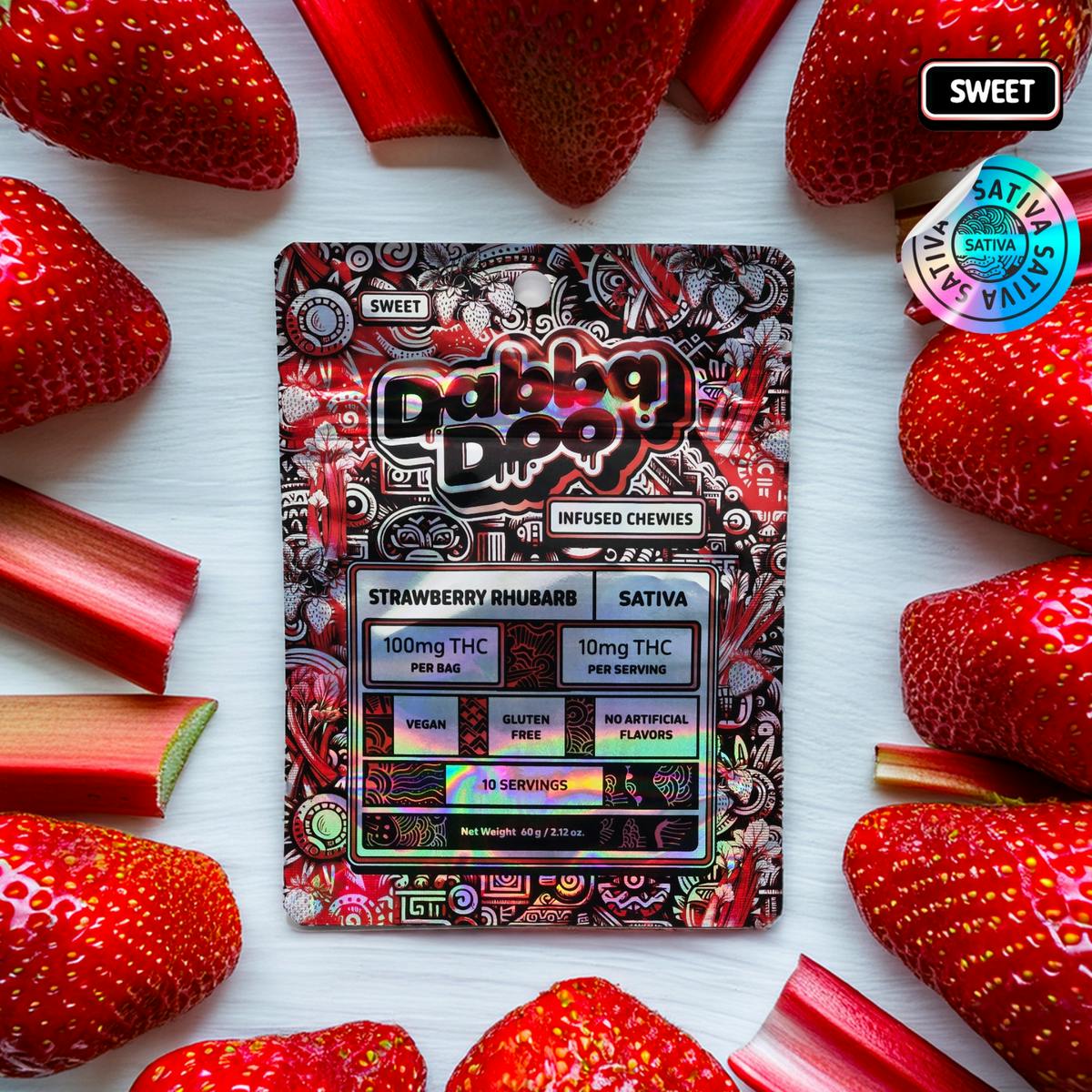 Sativa Sweet Strawberry Rhubarb | 100mg | Dabba Doo Gummies | Gummies | 10p