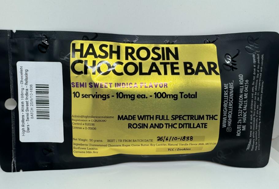 High Rollers - Rosin 100mg - Chocolate Bars - Semi Sweet Indica - Relaxing