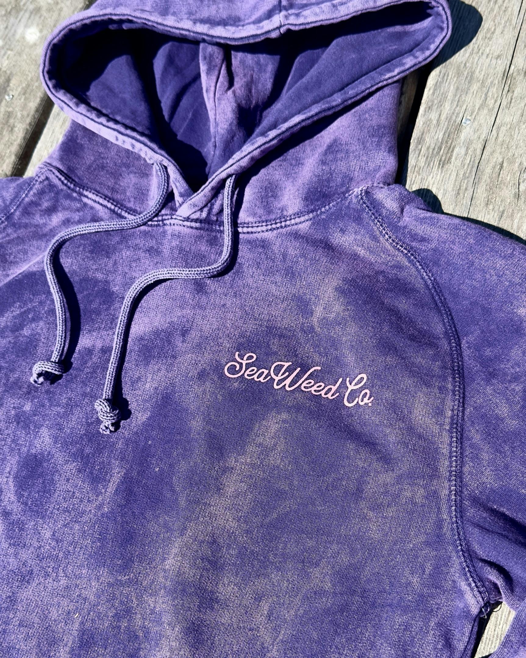 Seaweed Co. Hoodie - Acid Wash Purple - Pink Text & Logo - L | Apparel by SeaWeed Co.