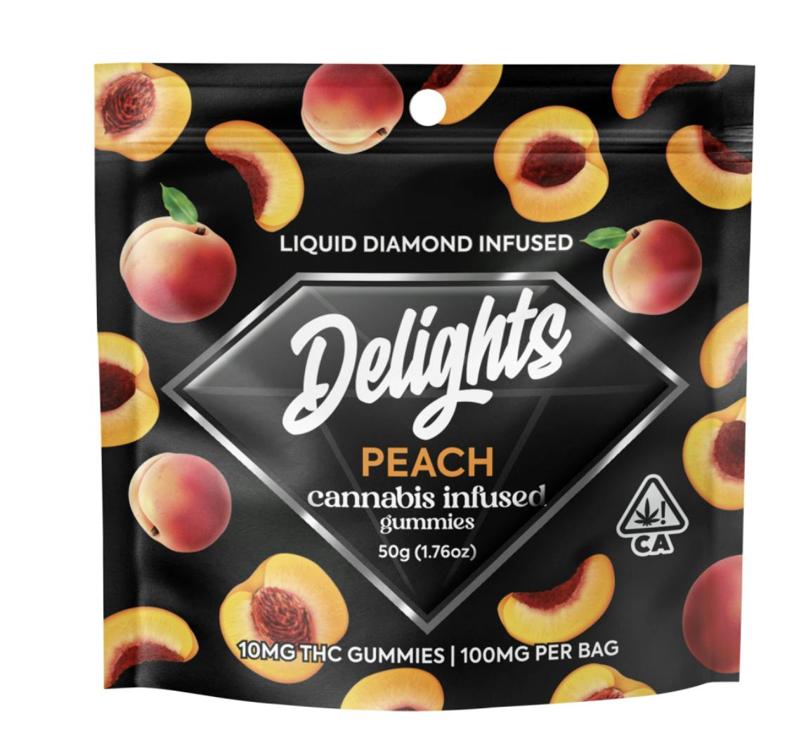 Delights - Liquid Diamond Infused Gummies - Peach 100mg | Gummies | 10pk |