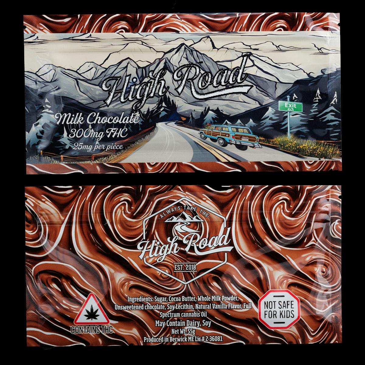 High Road : 300mg Milk Full Spectrum Chocolate Bar | Chocolates | 12pk | 25 by High Road