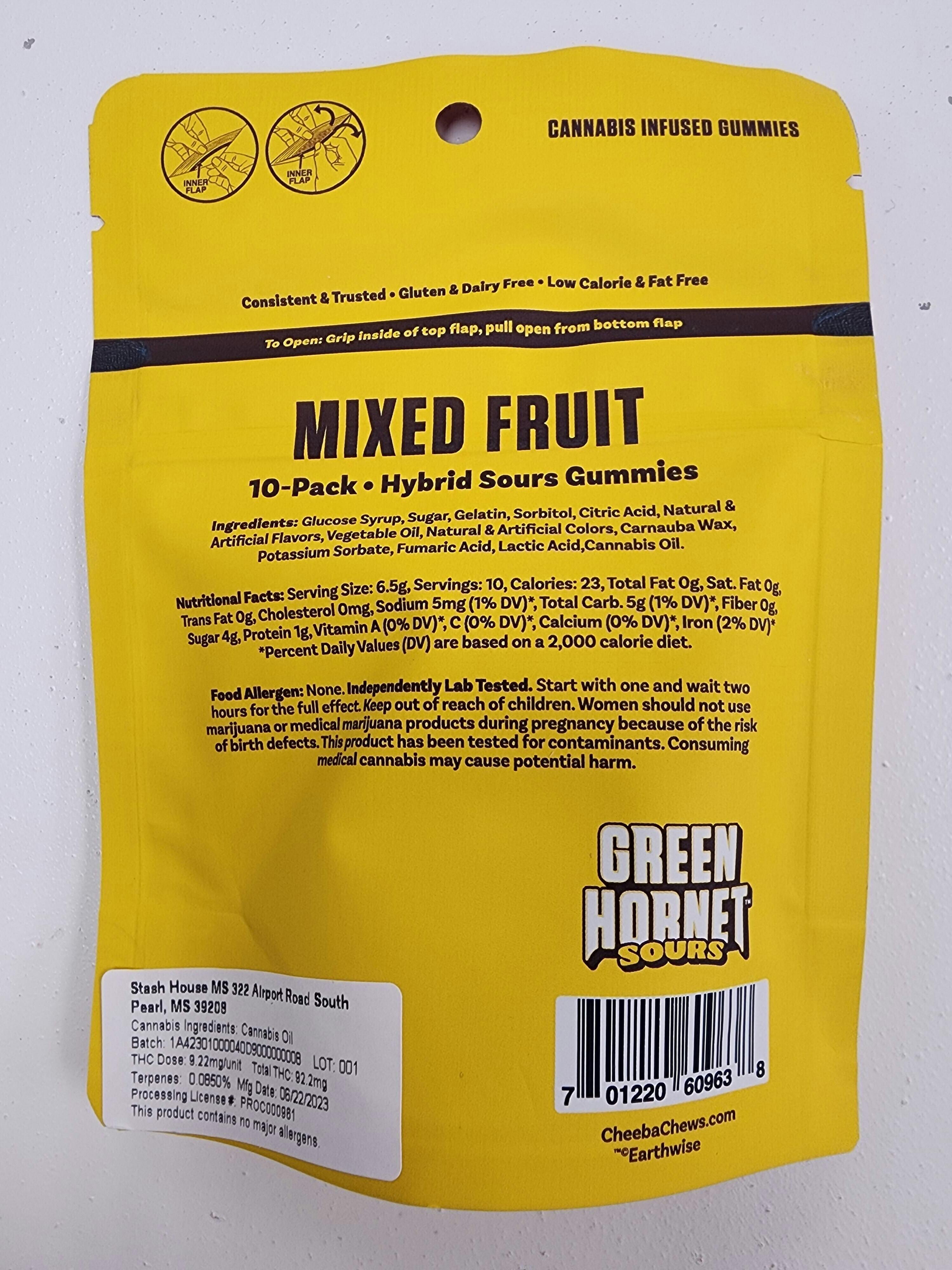 Green Hornet Sours Mixed Fruit 100mg F2319 | Gummies | 10pk | 10mg/ea by Green Hornet