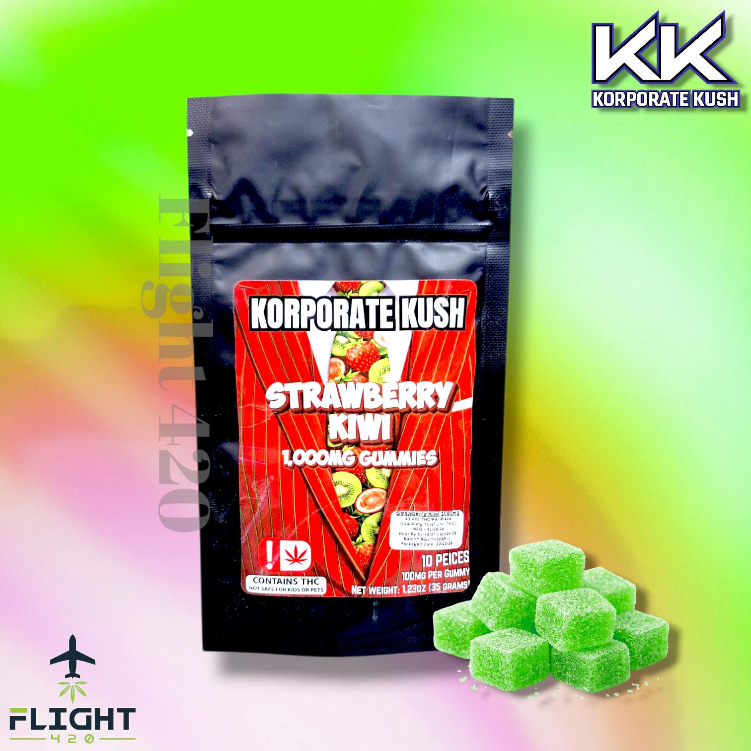 Korporate Kush 1000mg Gummies Strawberry Kiwi | Gummies | 10pk | 100mg/ea