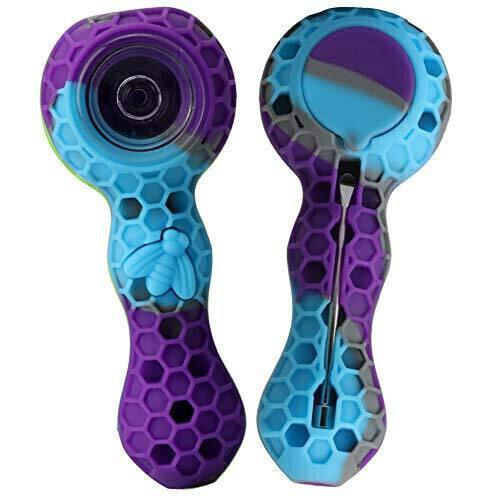 4.25" Silicone Honeycomb Spoon with Glass Bowl & Poker (Assorted Colors) |