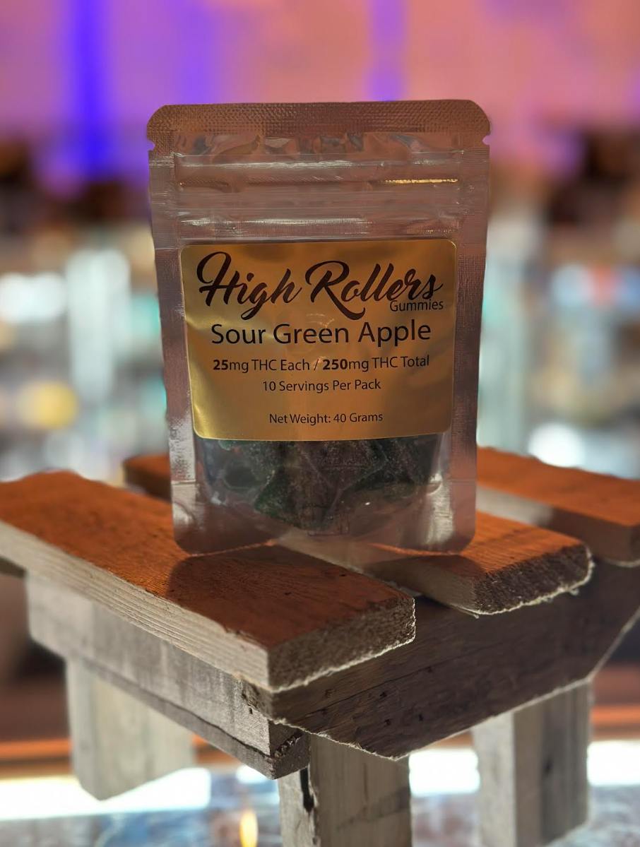 High Rollers - Gummies -/25mg/250mg - Sour Green Apple | Gummies | 10pk | 2