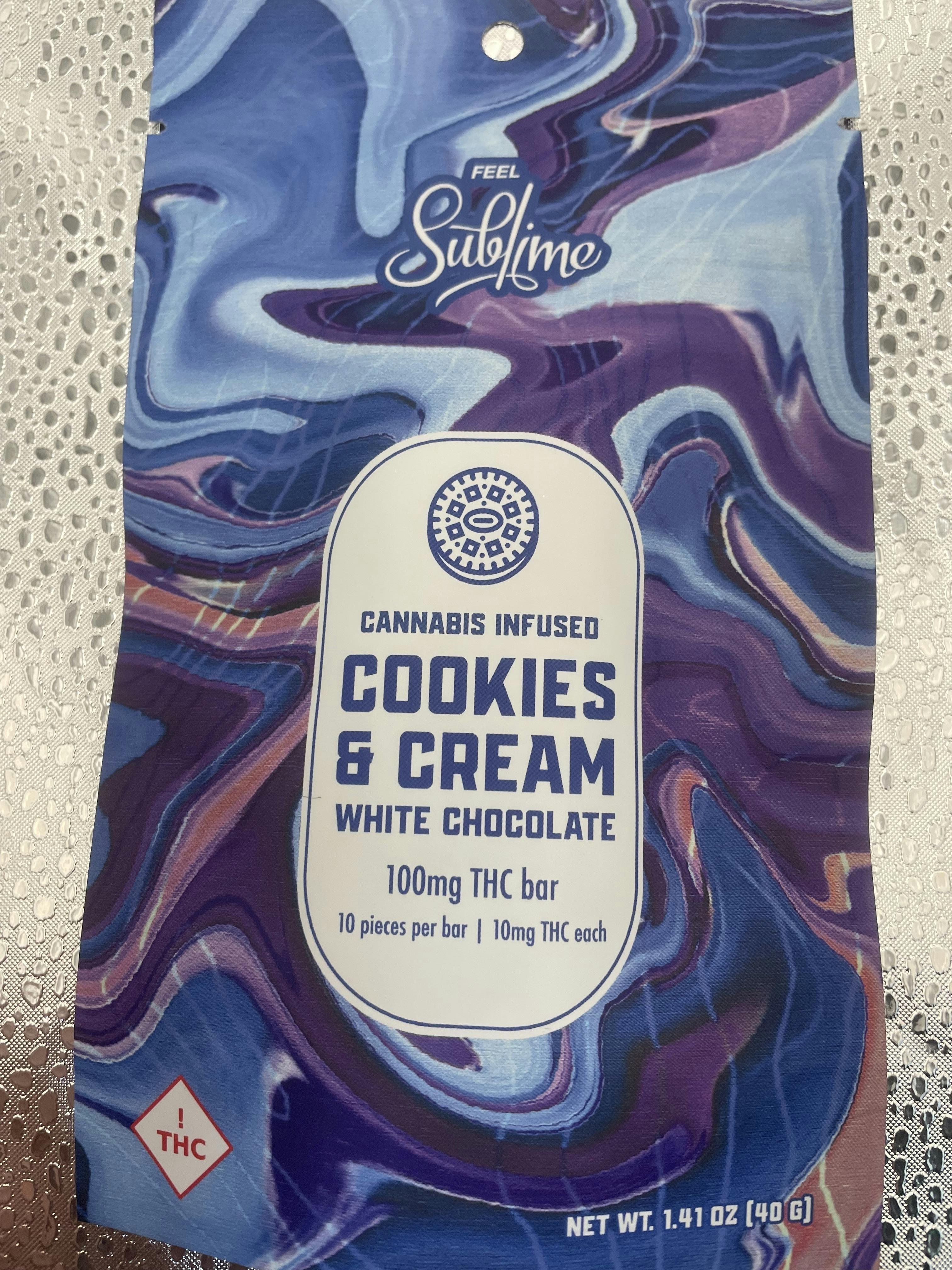 Cookies and Cream Chocolate Bar | Chocolates | 10pk | 10mg/ea by Sublime