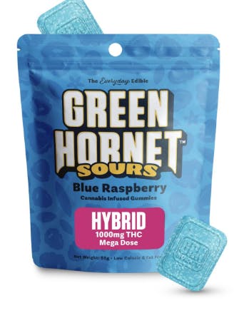 Green Hornet | Sour Blue Raspberry Gummies | 1000mg | 10ct | 100mg/ea