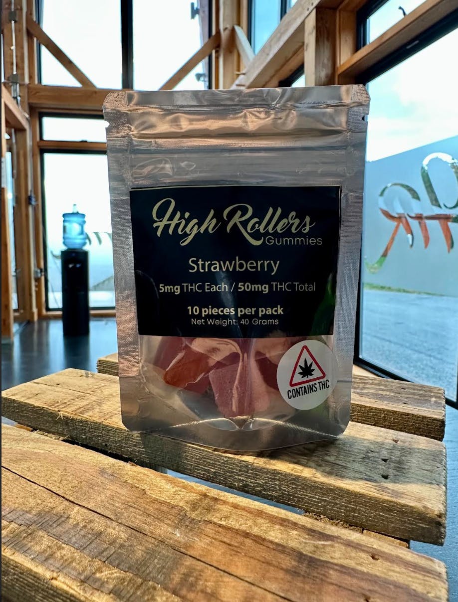 High Rollers - Terpene Gummy - Strawberry -/5mg/50mg | Gummies | 10pk | 5mg at High Roller Cannabis Club
