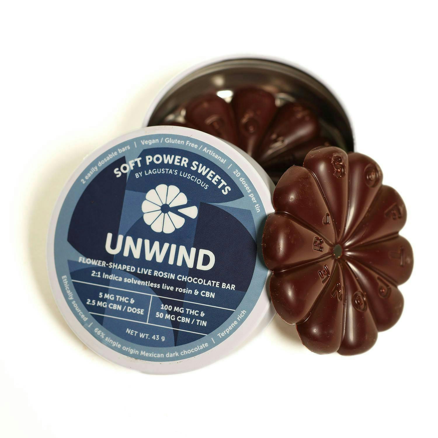 Unwind CBN Discs | Chocolates | 20pk | 5mg/ea by Soft Power Sweets