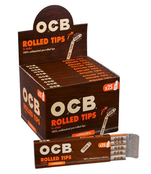 OCB Virgin Unbleached Rolled Tips in Sticks | 25ct | Accessories