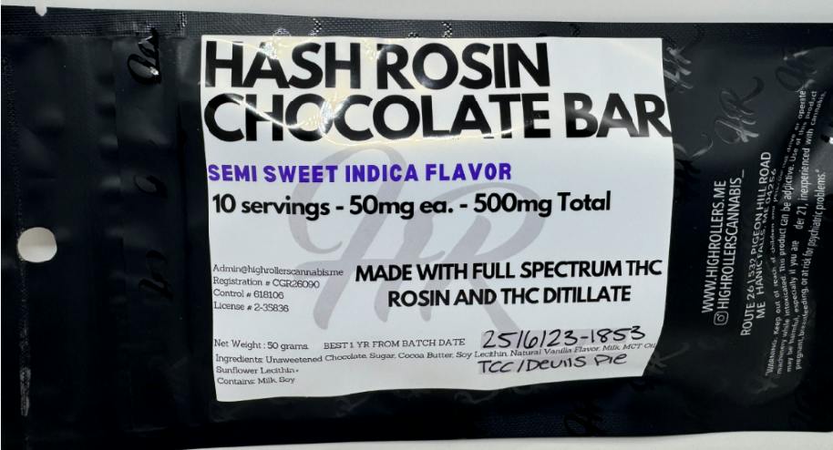 High Rollers - Rosin 500mg - Chocolate Bars - Semi Sweet Indica - Relaxing