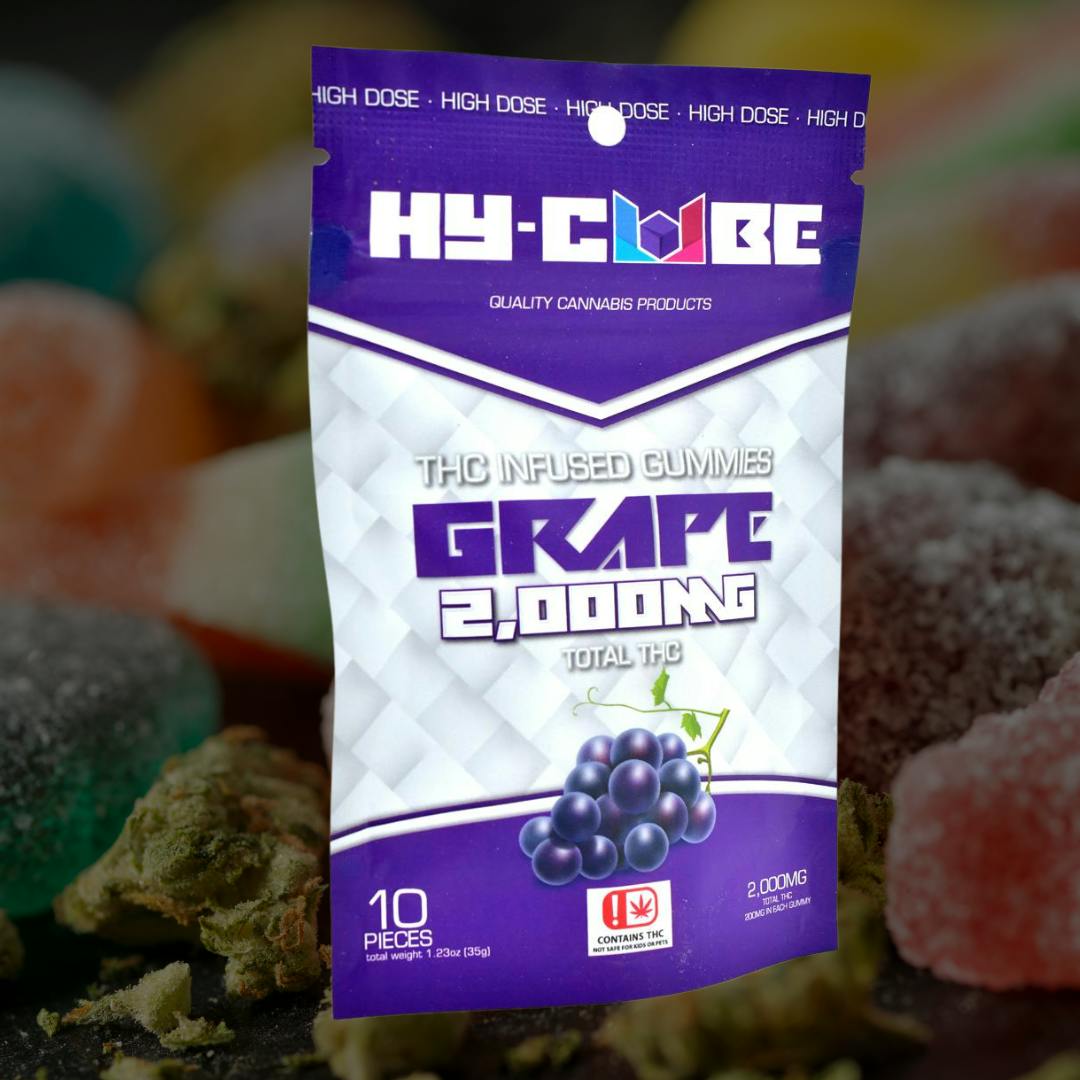 HY-CUBE Grape 2000mg Gummies | Gummies | 10pk | 200mg/ea by JKJ Processing