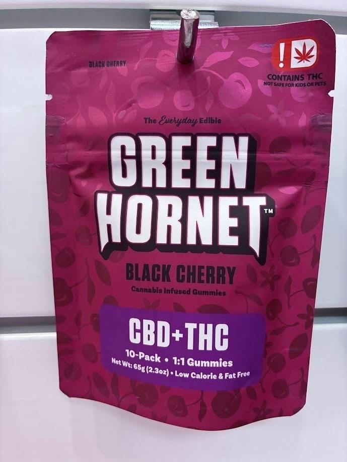 Green Hornet | Black Cherry CBD:THC 1:1 Gummies | 100mg | 10ct | 10mg/ea by Green Hornet