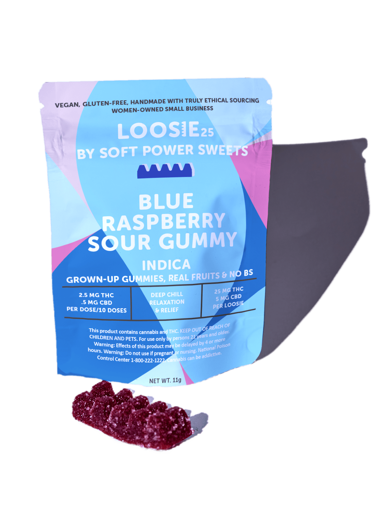 Soft Power Sweets | Blue Raspberry Sour Gummy | Indica | CBD | 25mg | Gummi