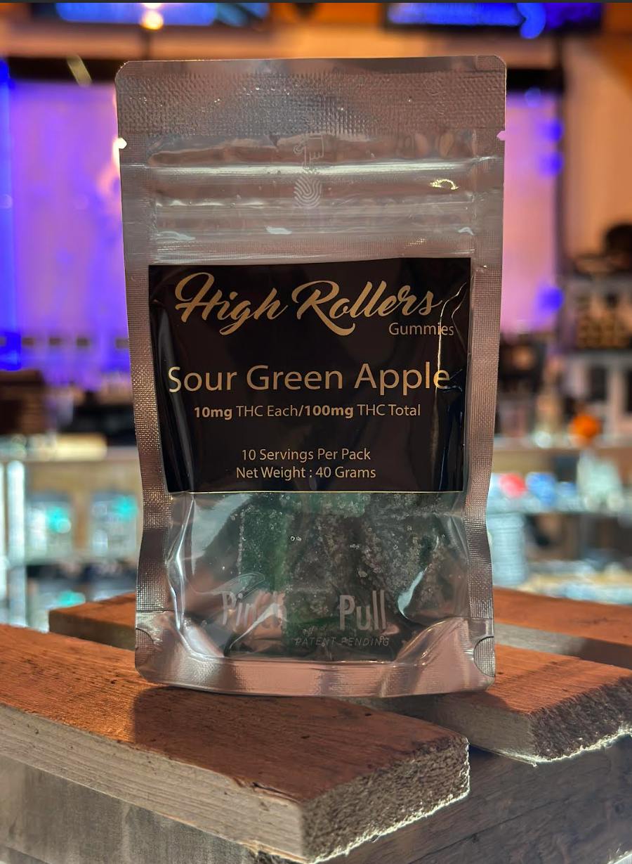 High Rollers - Gummies -/10mg/100mg - Sour Green Apple | Gummies | 10pk | 1