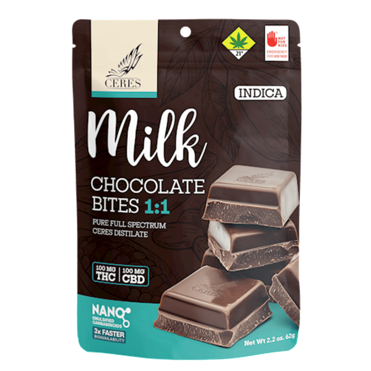 Ceres Milk Chocolate 1:1 CBD/THC Indica | Chocolates | 10pk | 10mg/ea