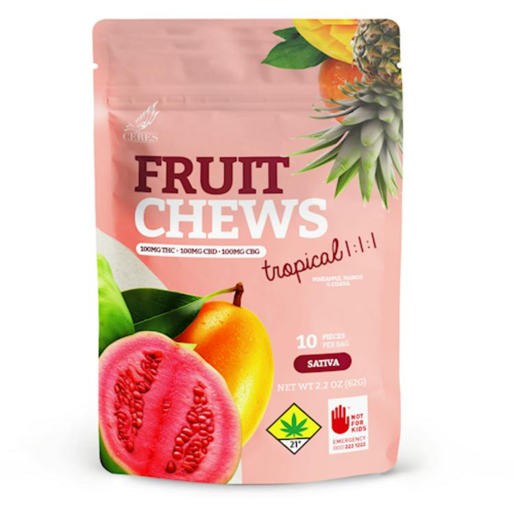 Ceres Tropical Fruit Chews 1:1:1 Sativa | Gummies | 10pk | 10mg/ea