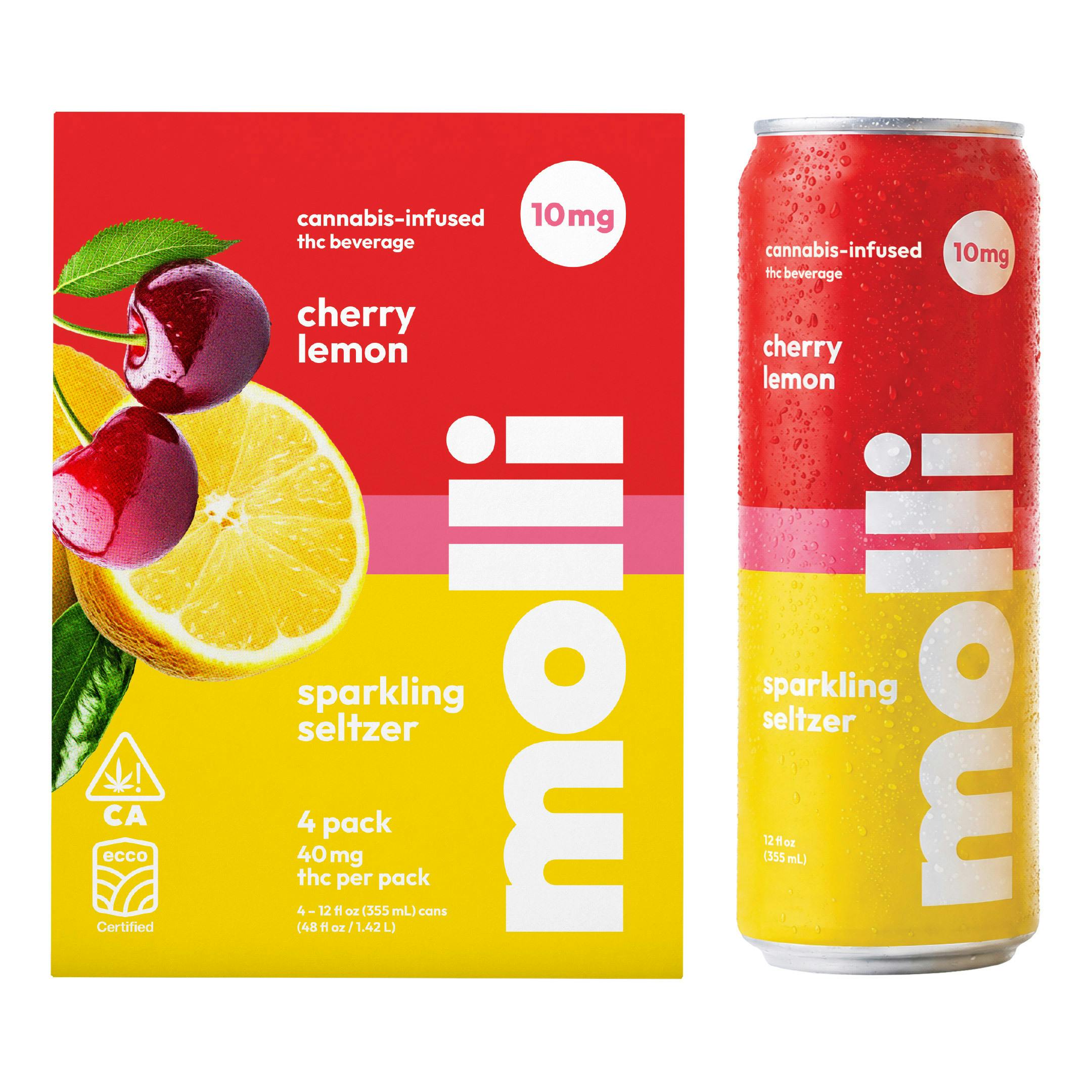 Molli Cherry Lemon Fruit Seltzer 4 pack | 10mg each | 12 fl oz