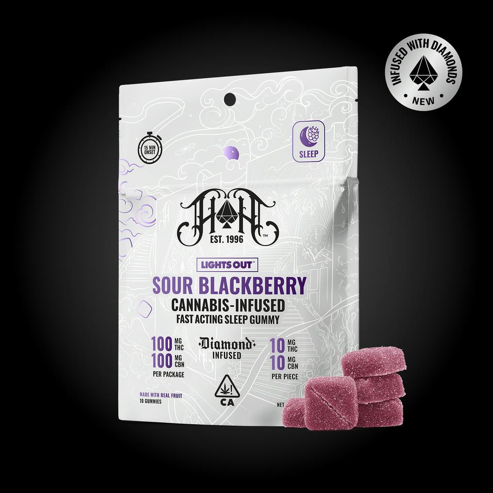 Fast-Acting | Sour Blackberry 1:1 THC:CBN Gummies | 100mg | 10ct | 10mg/ea
