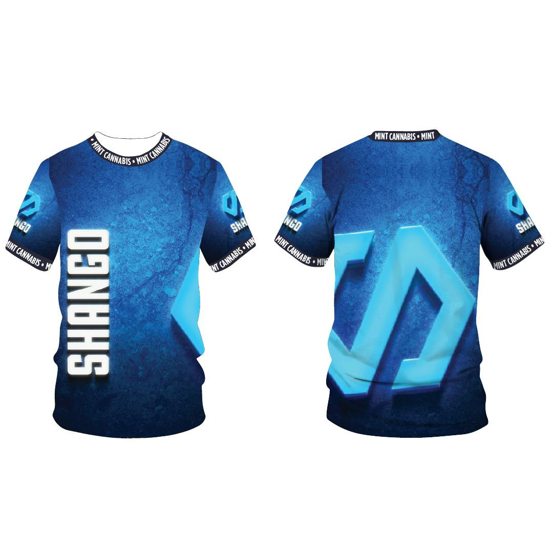 Mint Cannabis x Shango - Sublimation Tshirt - Shango Logo (Blue) | Apparel