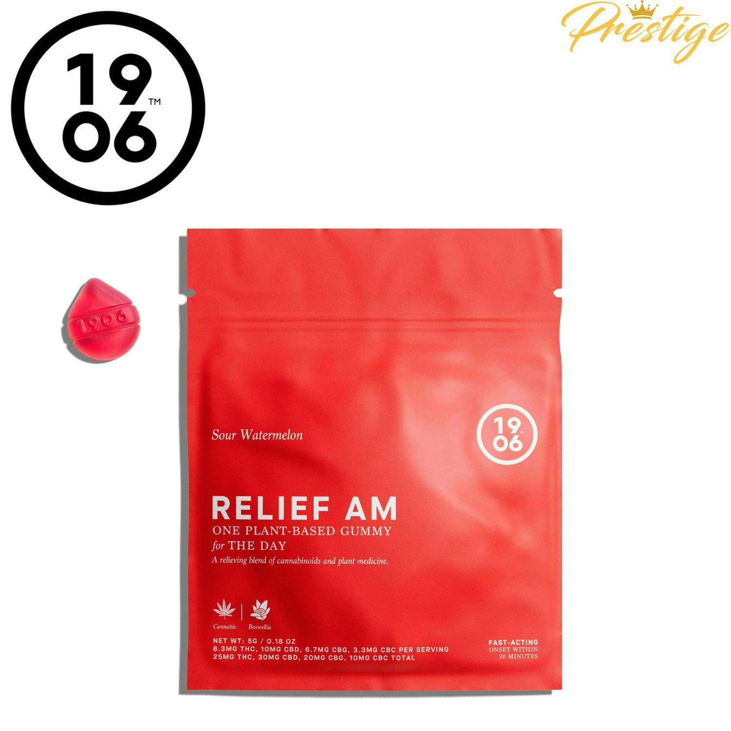 1906 New Highs | Sour Watermelon Relief AM Gummies | 250mg | 10ct | 25mg/ea