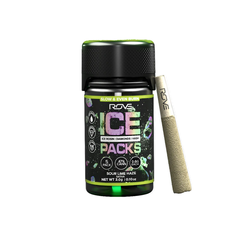 Rove Sour Lime Haze · Infused Ice Packs (Rosin, Hash, and Diamonds) · 5x 0.6g, Infused Pre-Rolls