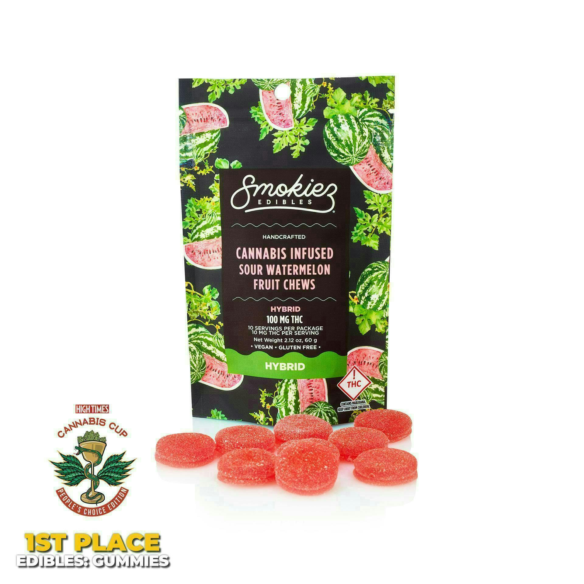 Sour Watermelon Gummies | 100mg | 10ct | 10mg/ea by Smokiez Edibles