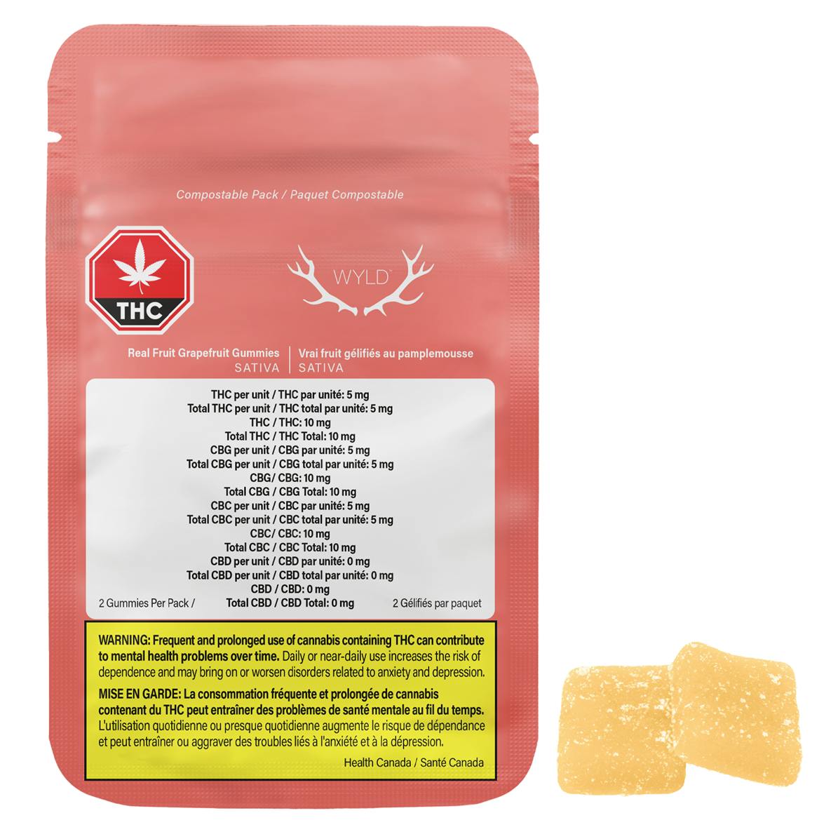 Grapefruit 1:1:1 THC:CBG:CBC Sativa Enhanced Gummies | 10mg | 2ct | 5mg/ea