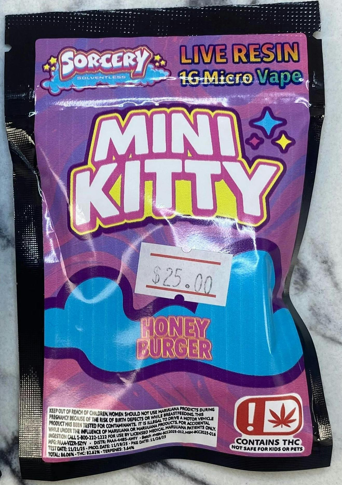 Sorcery Solventless | Honey Burger | Mini Kitty Live Resin Disposable | 1g