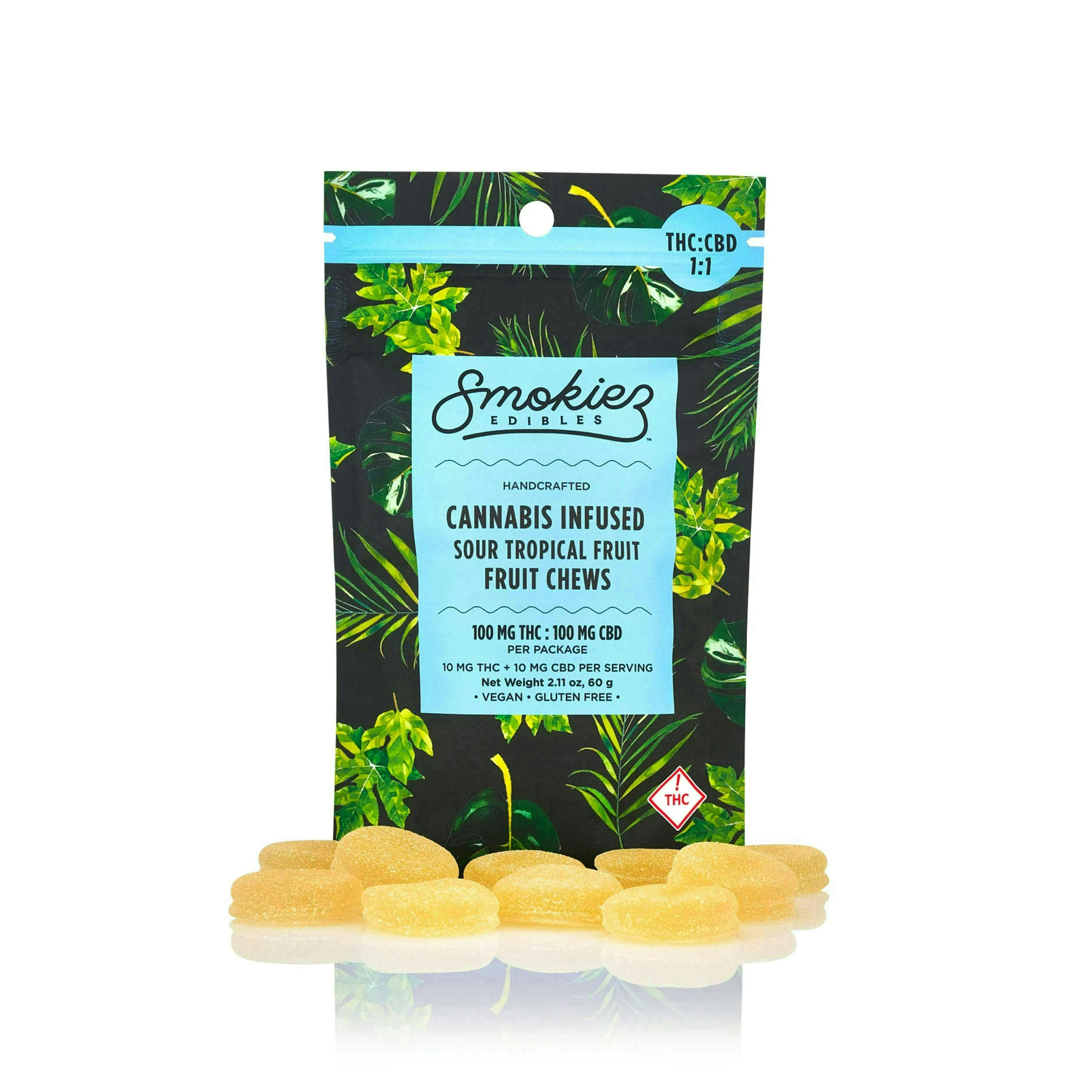 Sour Tropical Gummies 1:1 THC:CBD | 100mg | 10ct | 10mg/ea