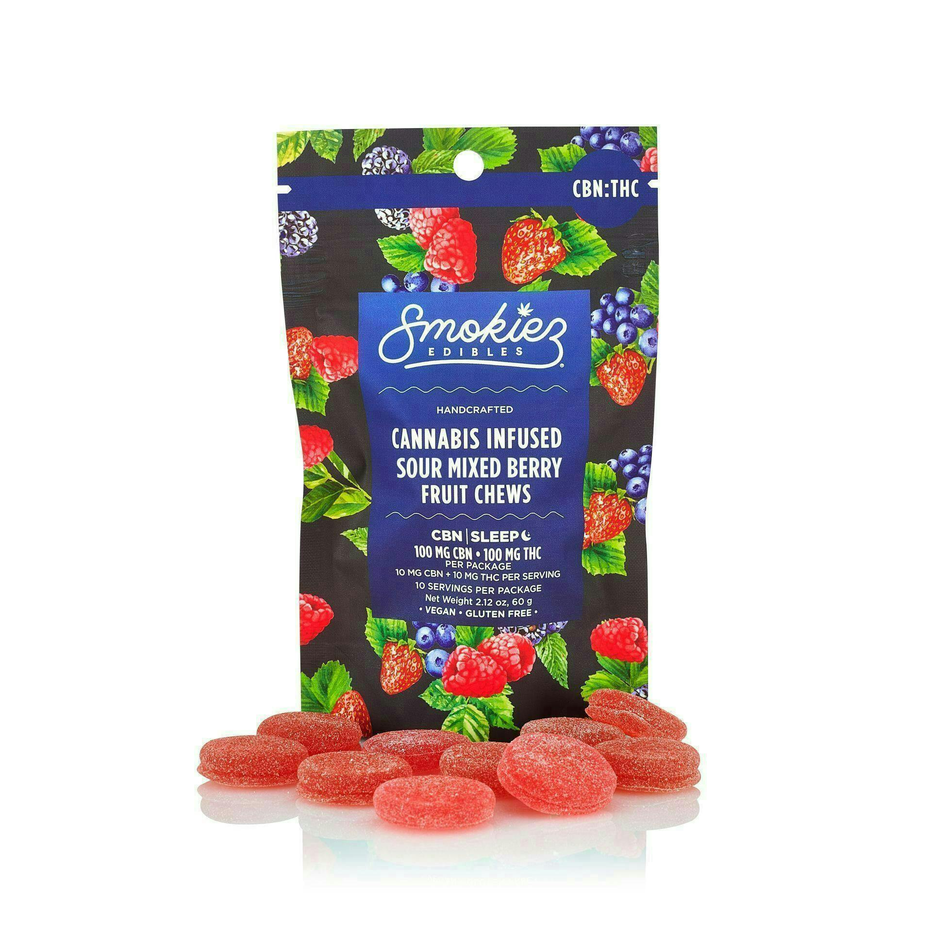 Sour Mixed Berry Fruit Chews 1:1 THC:CBN · 100mg · 10ct