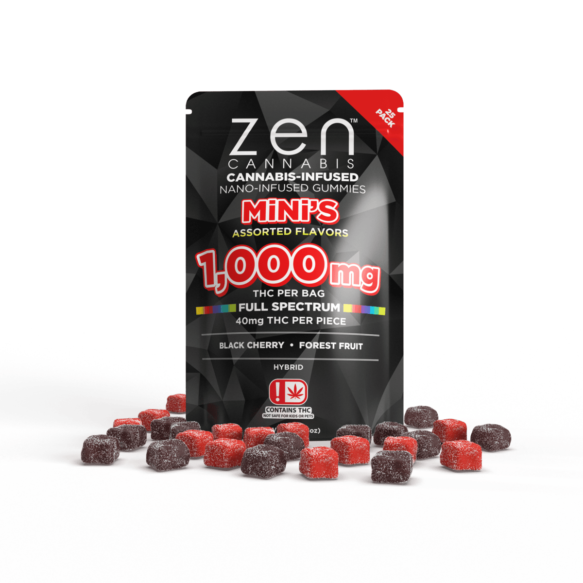 Zen Cannabis | Assorted Flavor Mini Gummies | 1000mg | 25ct | 40mg/ea