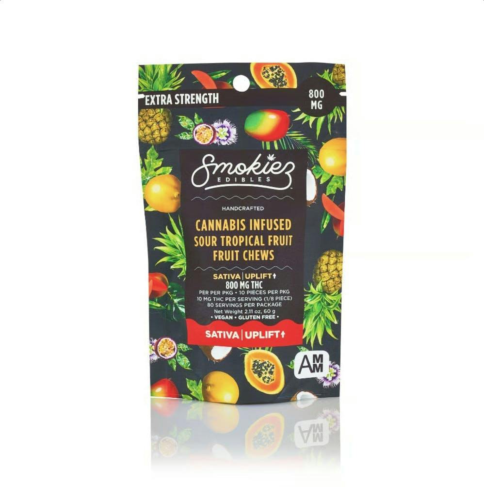 Sour Tropical Fruit Gummies | 800mg | 10ct | 80 mg/ea by Smokiez Edibles