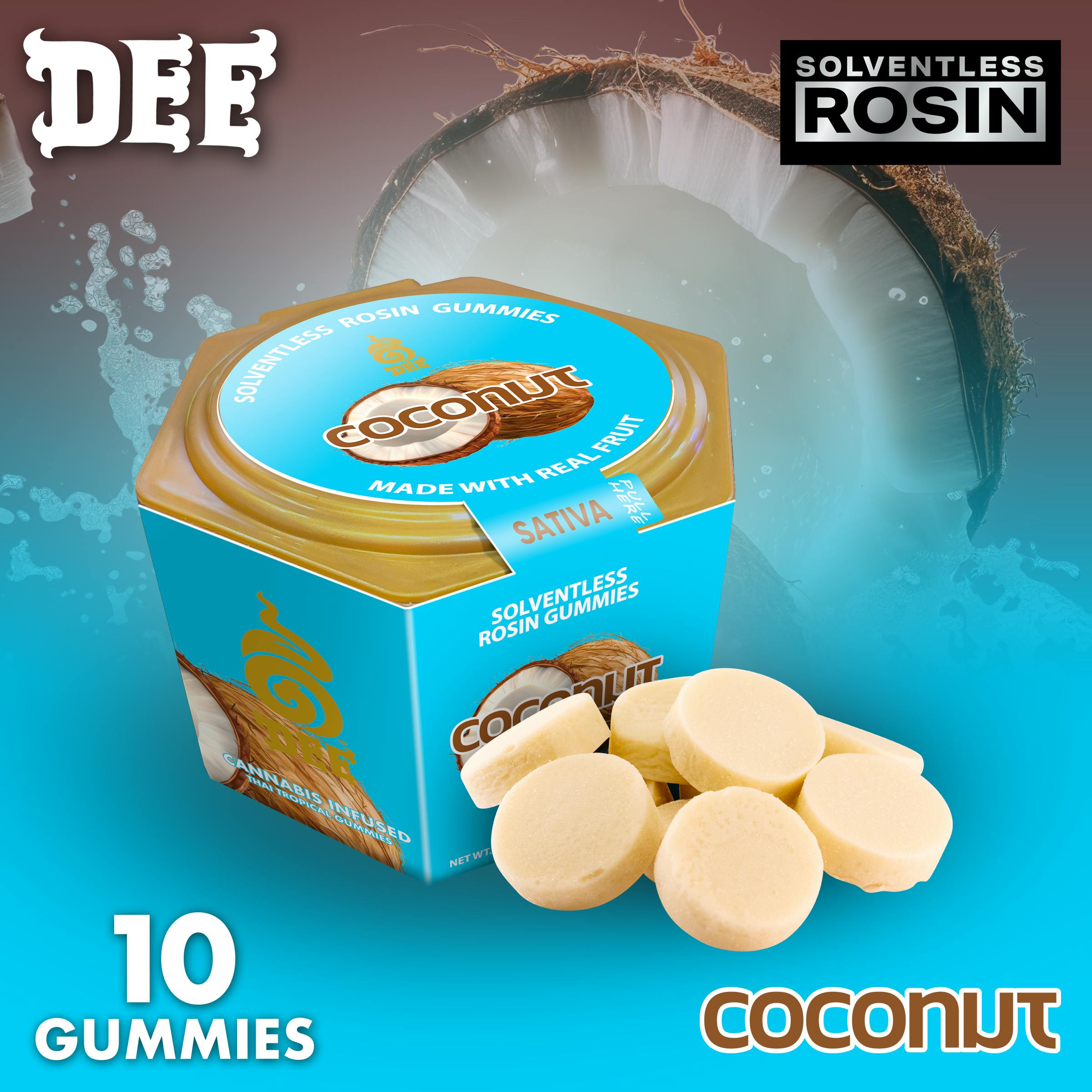 Dee Thai | Active Coconut Gummies | 100mg | 10ct | 10mg/ea