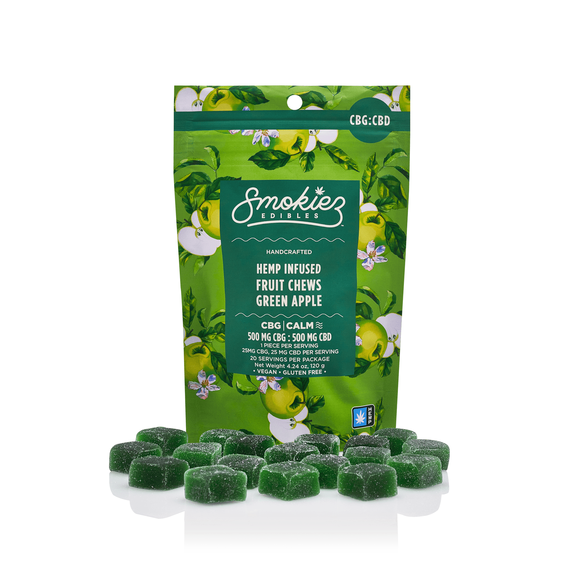 Green Apple Gummies 1:1 CBG:CBD | 500mg | 20ct | 25mg by Smokiez Edibles