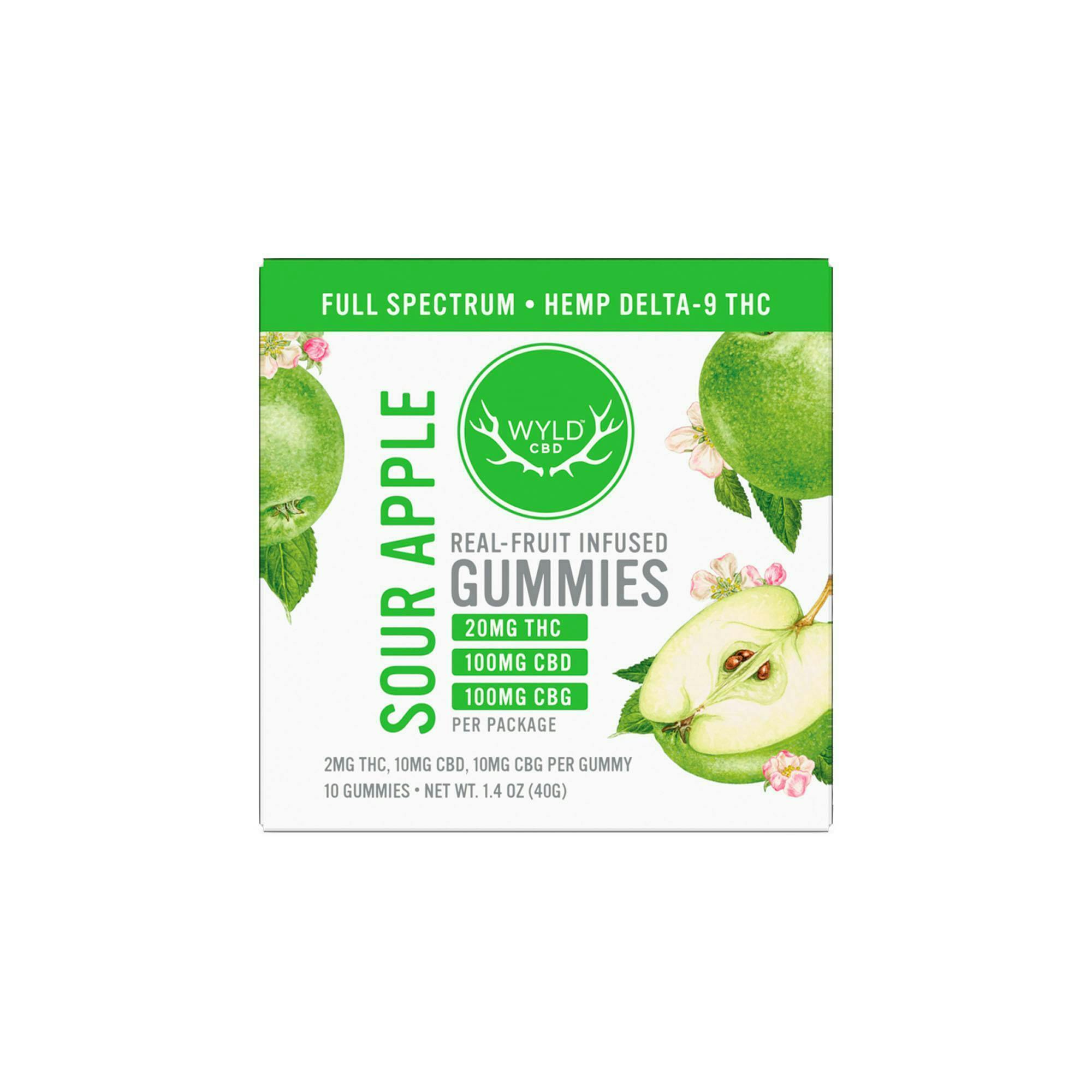 Sour Apple 2:10:10 CBD:THC:CBG | Gummies | 10pk | 2mg/ea by Wyld