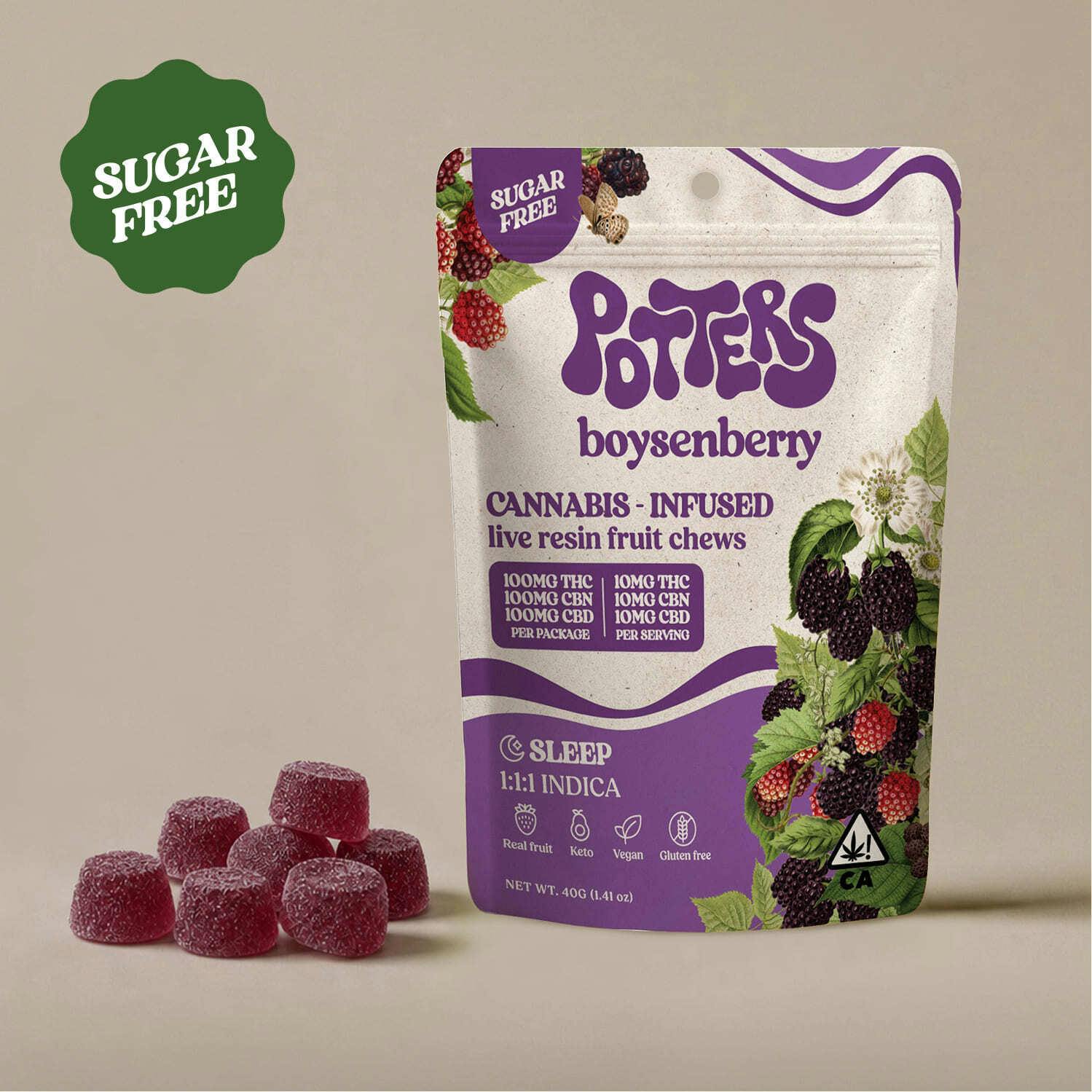 Boysenberry 1:1:1 THC:CBD:CBN | Sugar-Free Live Resin Fruit Chews | 100mg